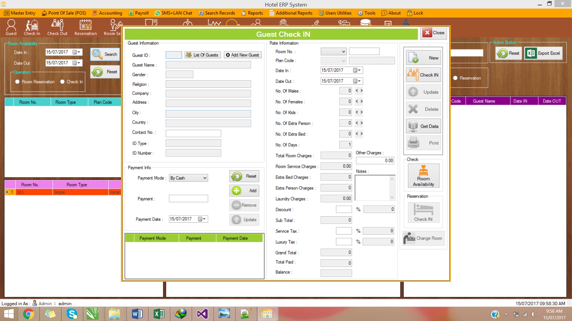 Apex Logic Hotel Manager software dashboard interface