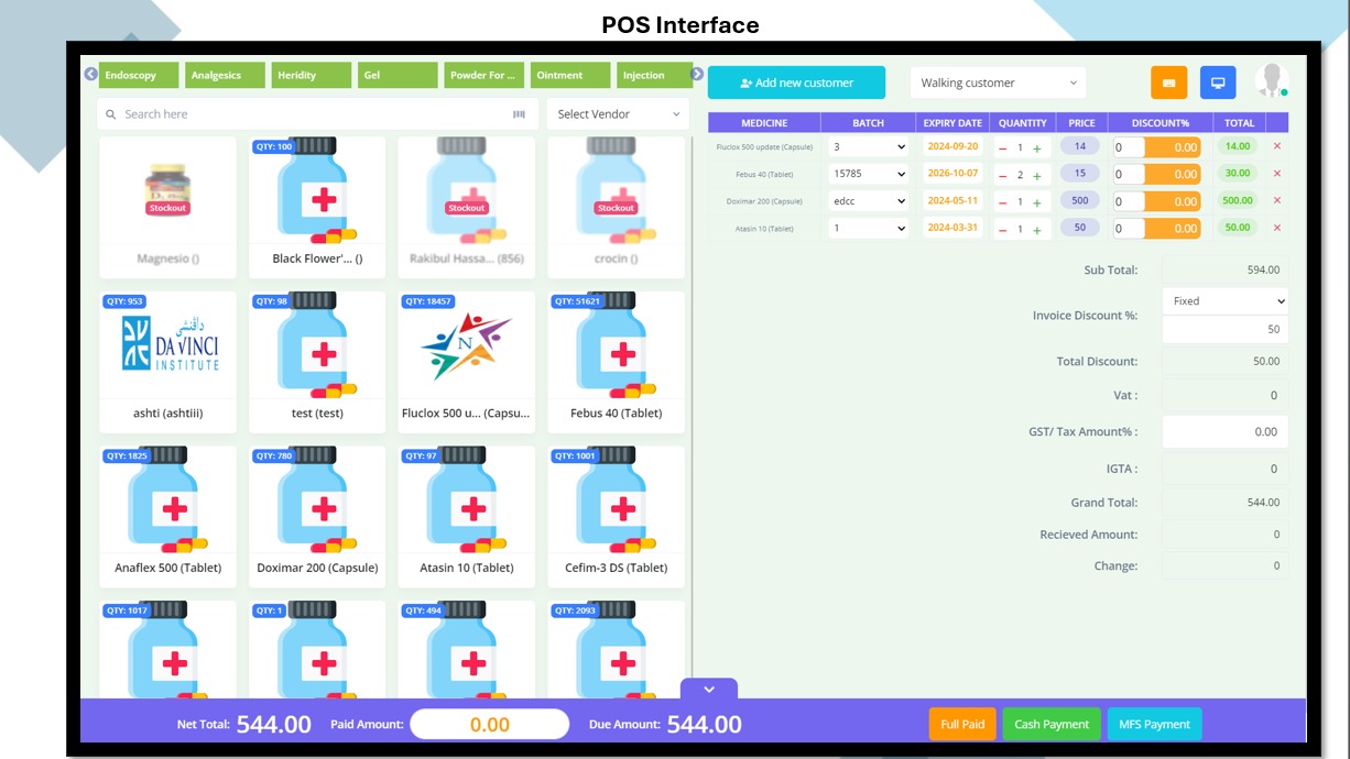 Apex Logic Pharmacy Software interface showing inventory management